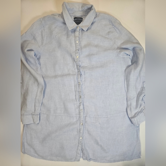 Tahari Linen Shirt Dress Womens XL Light Blue‎ Button Down Lightweight Lagenlook - Picture 1 of 8